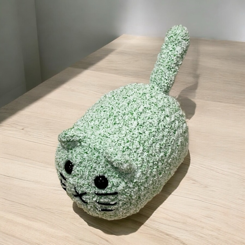 New Crochet Plushie Loaf Cat Green & White (Large)